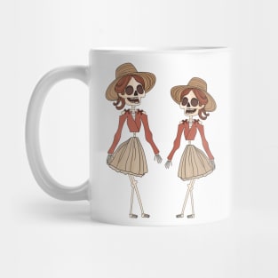 Cute Skeletons In Hats And Skirts Mug